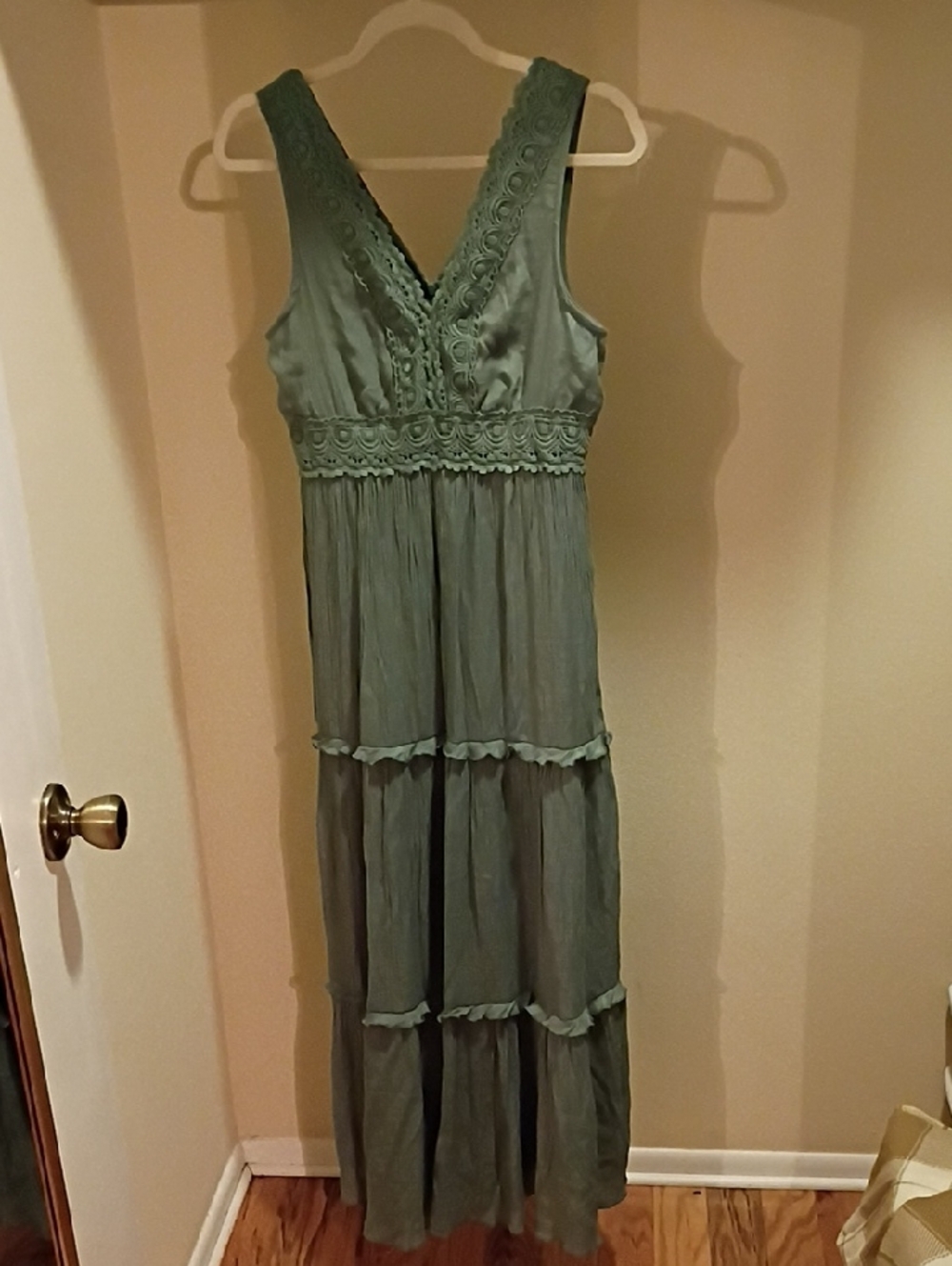 V-Neck Tiered Maxi Dress in Dusty Sage | Size S